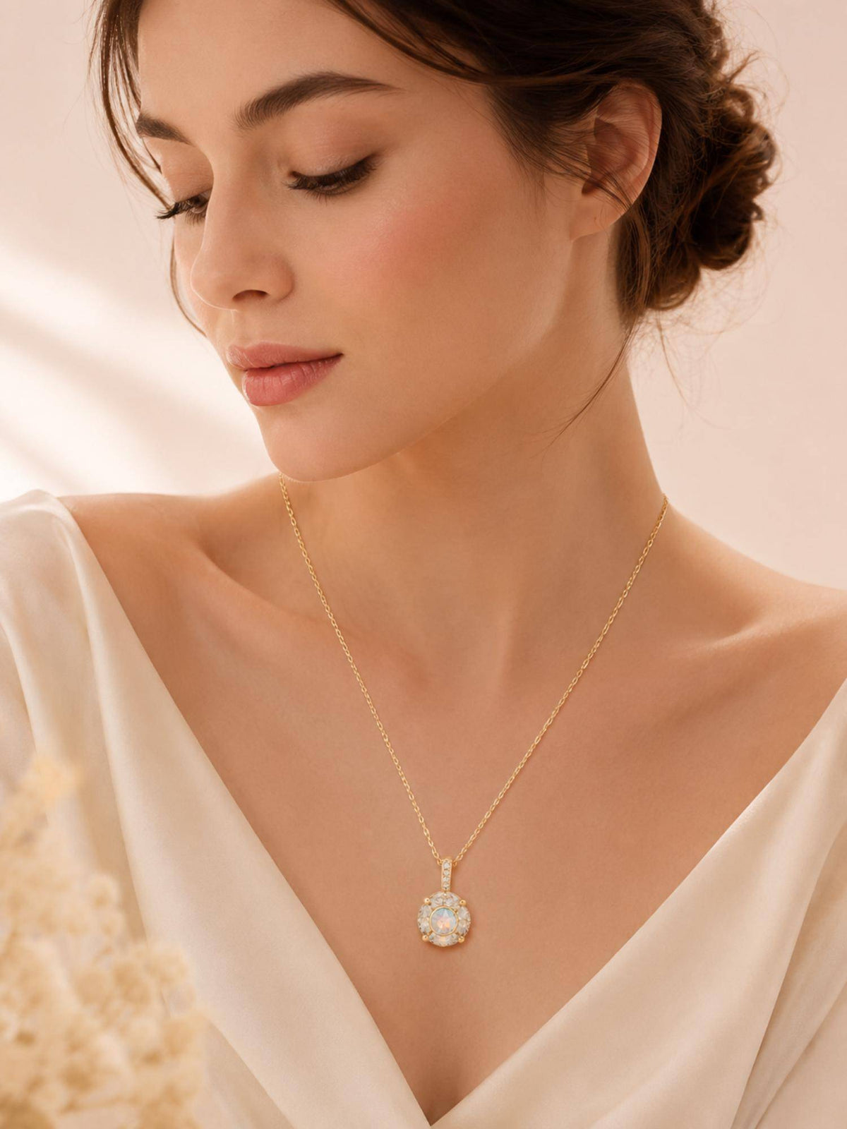 AANURA 18K Gold Plated White Crystal Pendant Necklace