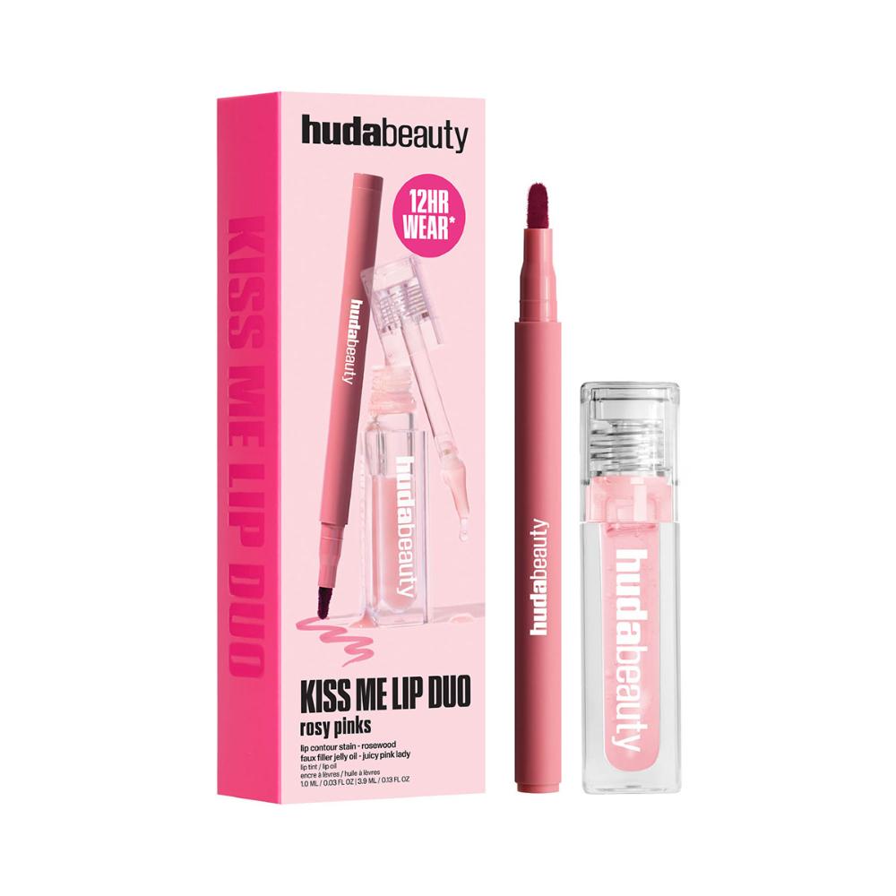 Huda Beauty Kiss Me Lip Duo Rosy Pinks Set - Rosewood N Juicy Pink Lady (1ml)