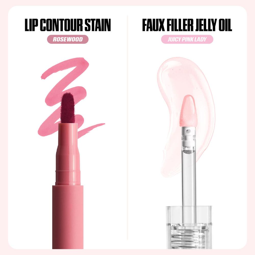 Huda Beauty Kiss Me Lip Duo Rosy Pinks Set - Rosewood N Juicy Pink Lady (1ml)