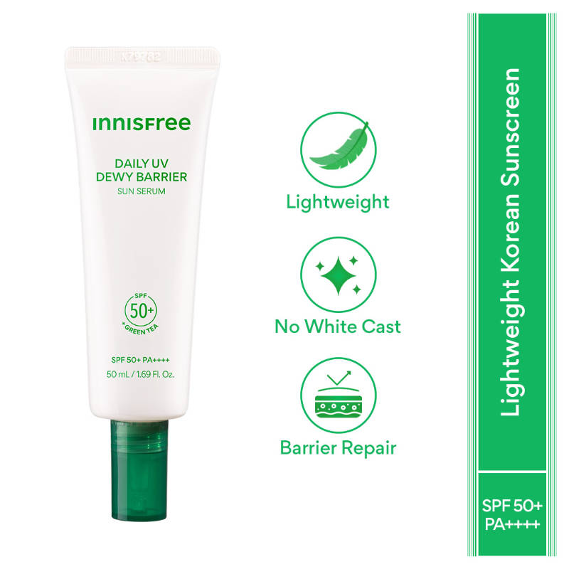 Innisfree Green Tea Hyaluronic Sunscreen Serum SPF 50+ PA++++ No White Cast Lightweight & Hydrating