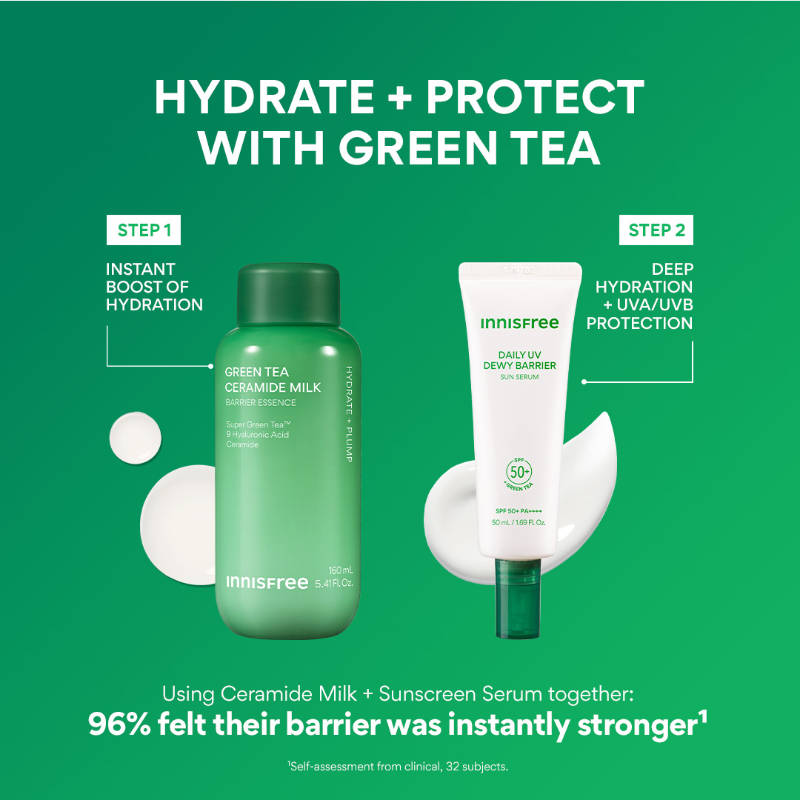 Innisfree Green Tea Hyaluronic Sunscreen Serum SPF 50+ PA++++ No White Cast Lightweight & Hydrating