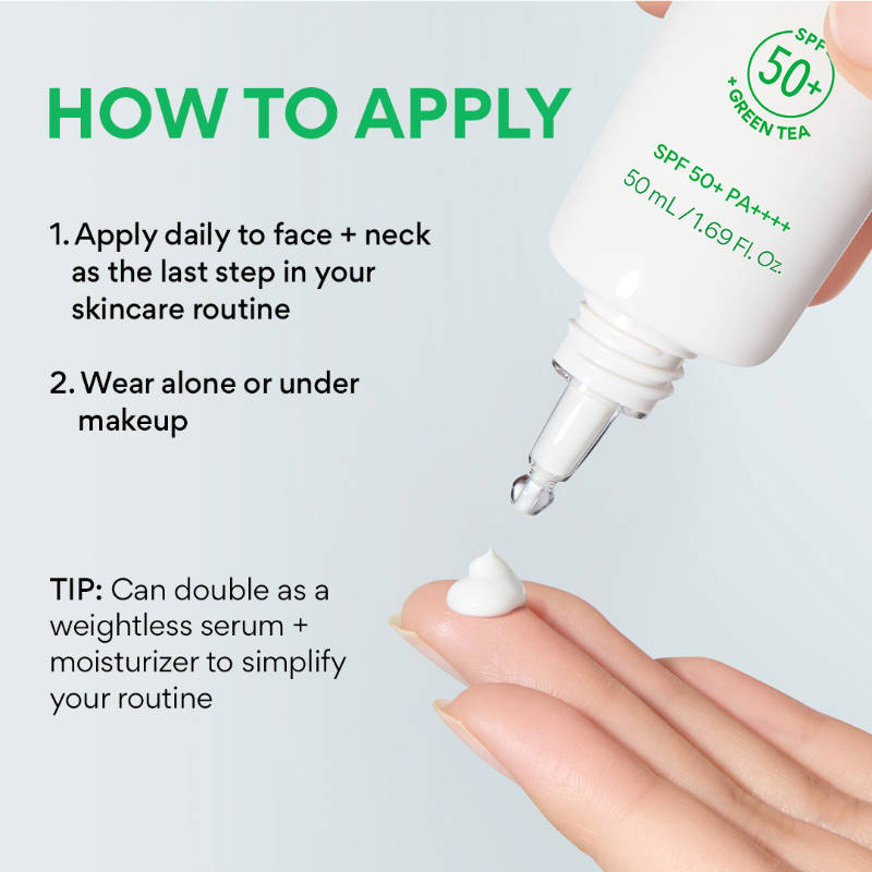 Innisfree Green Tea Hyaluronic Sunscreen Serum SPF 50+ PA++++ No White Cast Lightweight & Hydrating