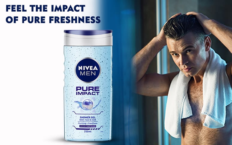NIVEA - Men Body Wash, Pure Impact with Purifying Micro Particles, Shower Gel for Body, Face & Hair (500ML)