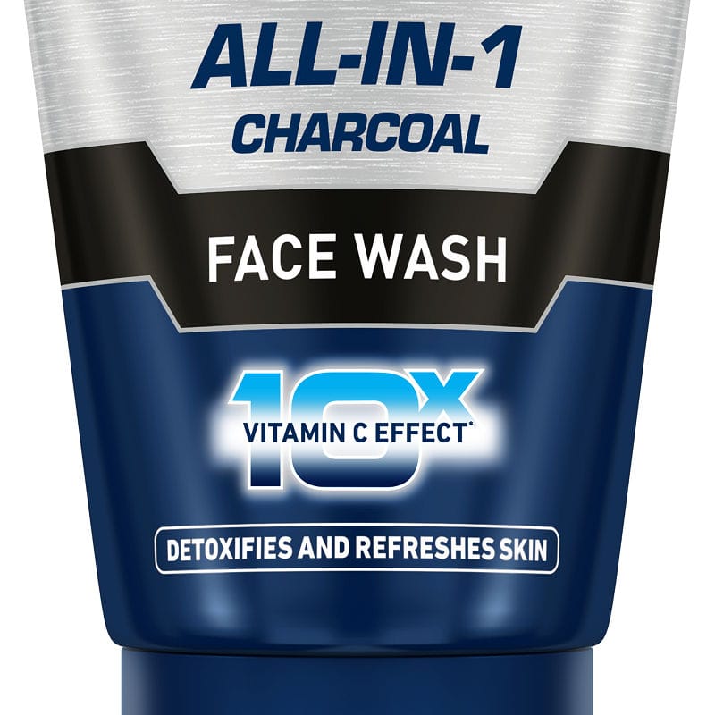 NIVEA Men Face Wash, All in 1 Charcoal, to Detoxify & Refresh Skin with 10x Vitamin C Effect (100gm)