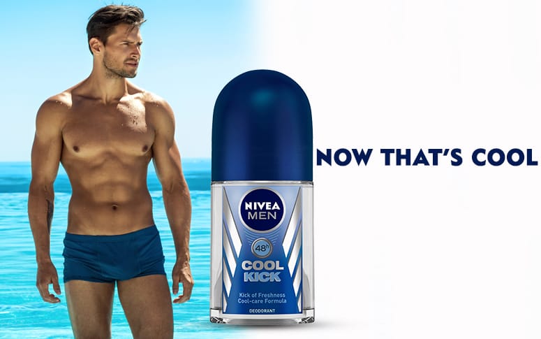NIVEA Men Deodorant Roll On, Cool Kick, 48h Long lasting Freshness (50mL)