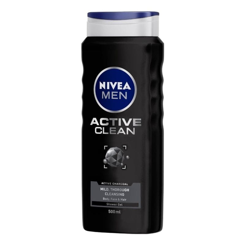 NIVEA - Men Body Wash, Active Clean with Active Charcoal, Shower Gel for Body, Face & Hair (500ML)
