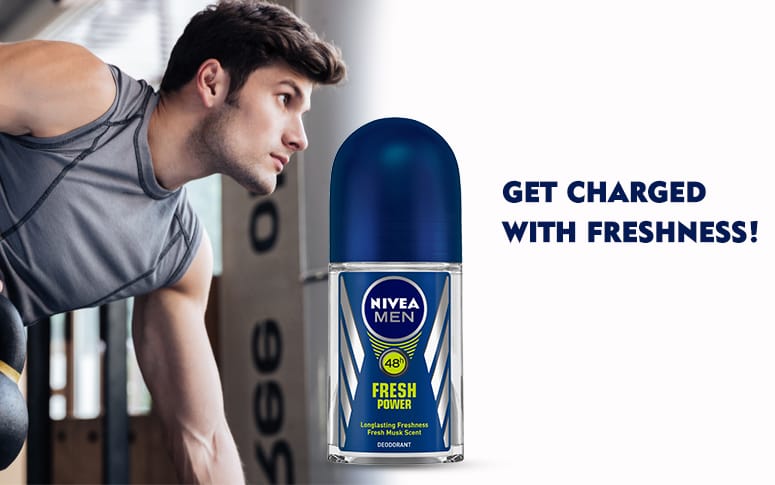 NIVEA Men Deodorant Roll On, Fresh Power, 48h Long lasting Freshness with Fresh Musk Scent (50ml)