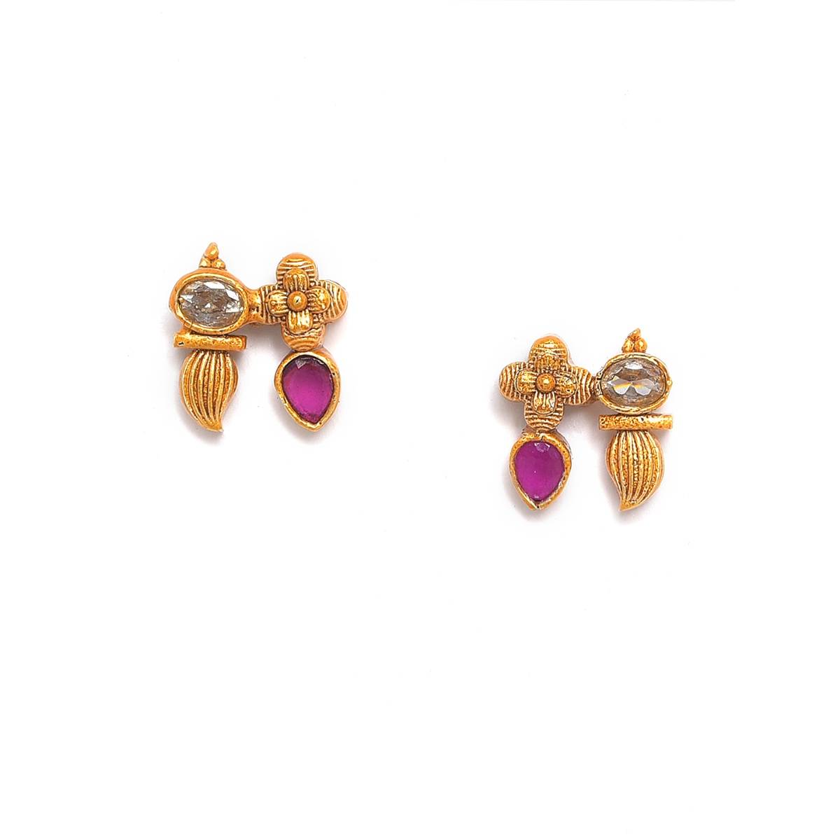 Aatmana Antique Gold Plated American Diamond Studded Pink Jewellery Set