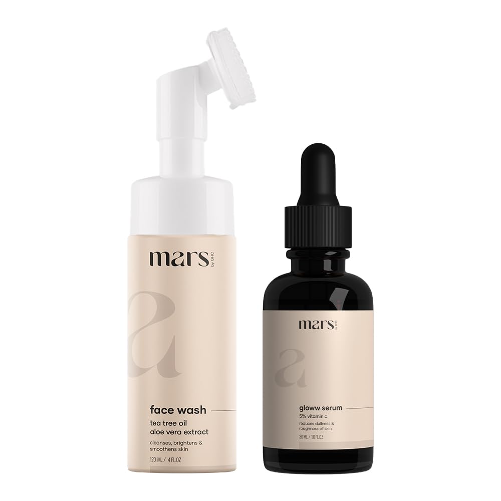 Mars by GHC Skin Care Duo: Foaming Face Wash (120ml) & 5% Vitamin C Face Serum with Niacinamide (30ml) - Infused with Pure Ethyl Ascorbic Acid for Hyperpigmenta