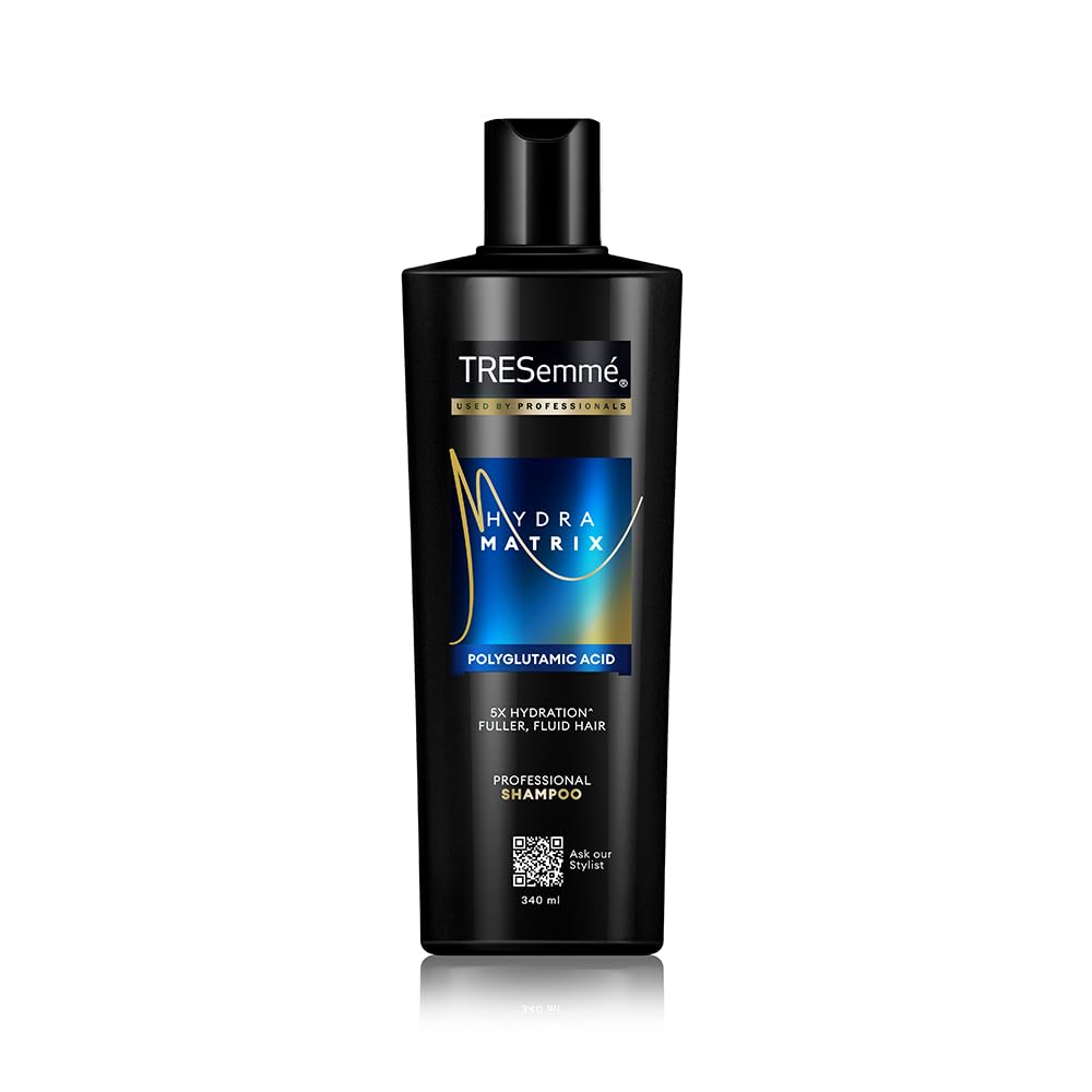 TRESemme Hydra Matrix Hydrating Shampoo 340ml with Polyglutamic Acid for 100H of Fluid Hair | Paraben Free Shampoo for Dry Hair & Scalp | Hard Water Detox 340 m