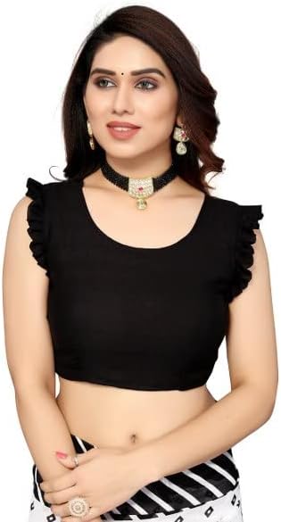 Yashika Ladies Georgette Print Saree with Blouse Black One Size