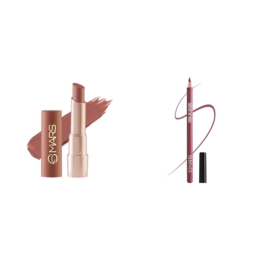MARS Creamy Matte Long Lasting & Creamy Lipstick(3.2 gm) (12-Khoobsurat Kuchipudi) Matte Lip Liner One Swipe Smooth Long Lasting Lip Pencil (1.4gm) (09-STEAMY P