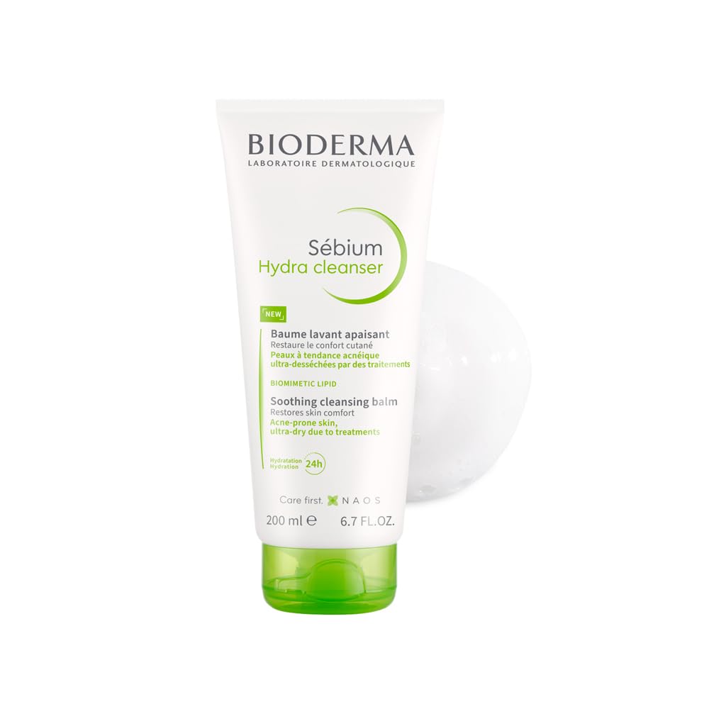 Bioderma Sebium Hydra Cleanser with Glycerin | Friction-Less Cleansing | 24H Comfort and Hydration | Acne Prone Sensitive Skin, 200 ml