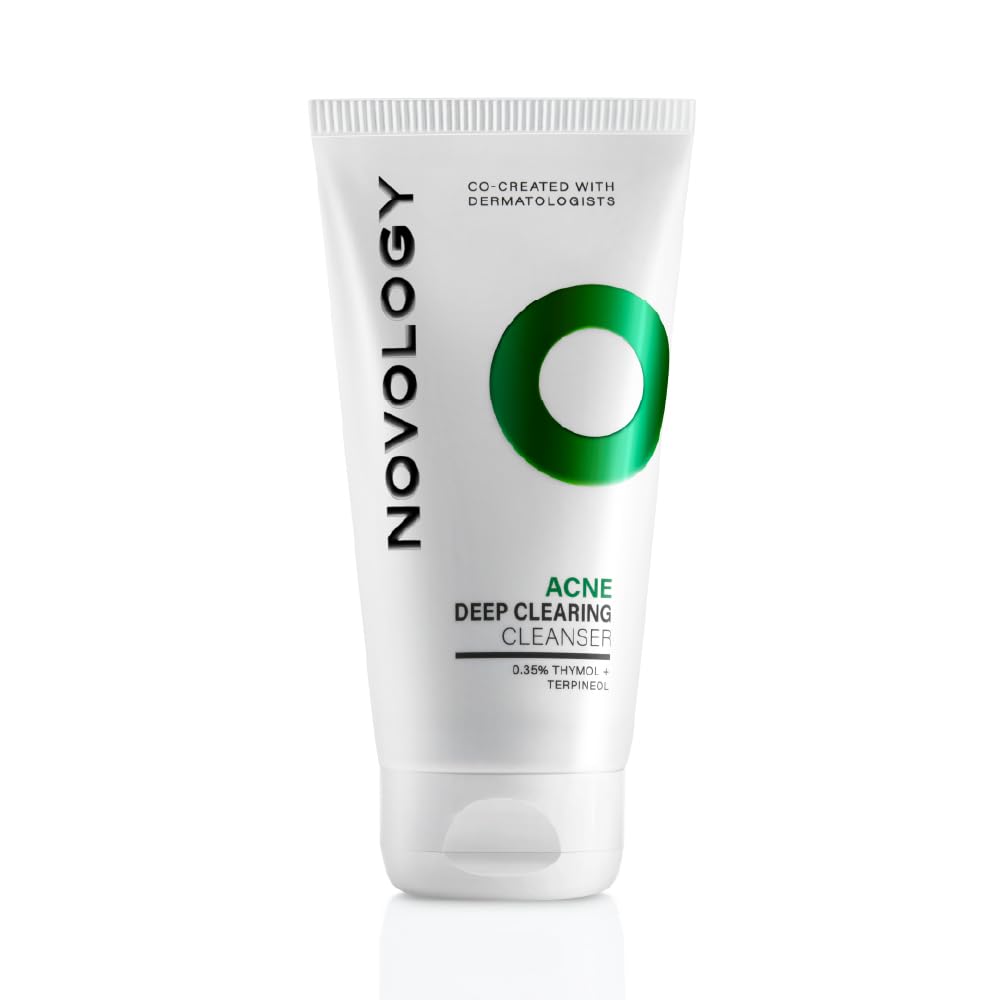 Novology Acne Clearing Foaming Cleanser, 0.35% Thymol & Terpineol, Facewash for Pimples,Whiteheads, Blackheads, Sensitive Skin, Fragrance Free, Non Irritating,