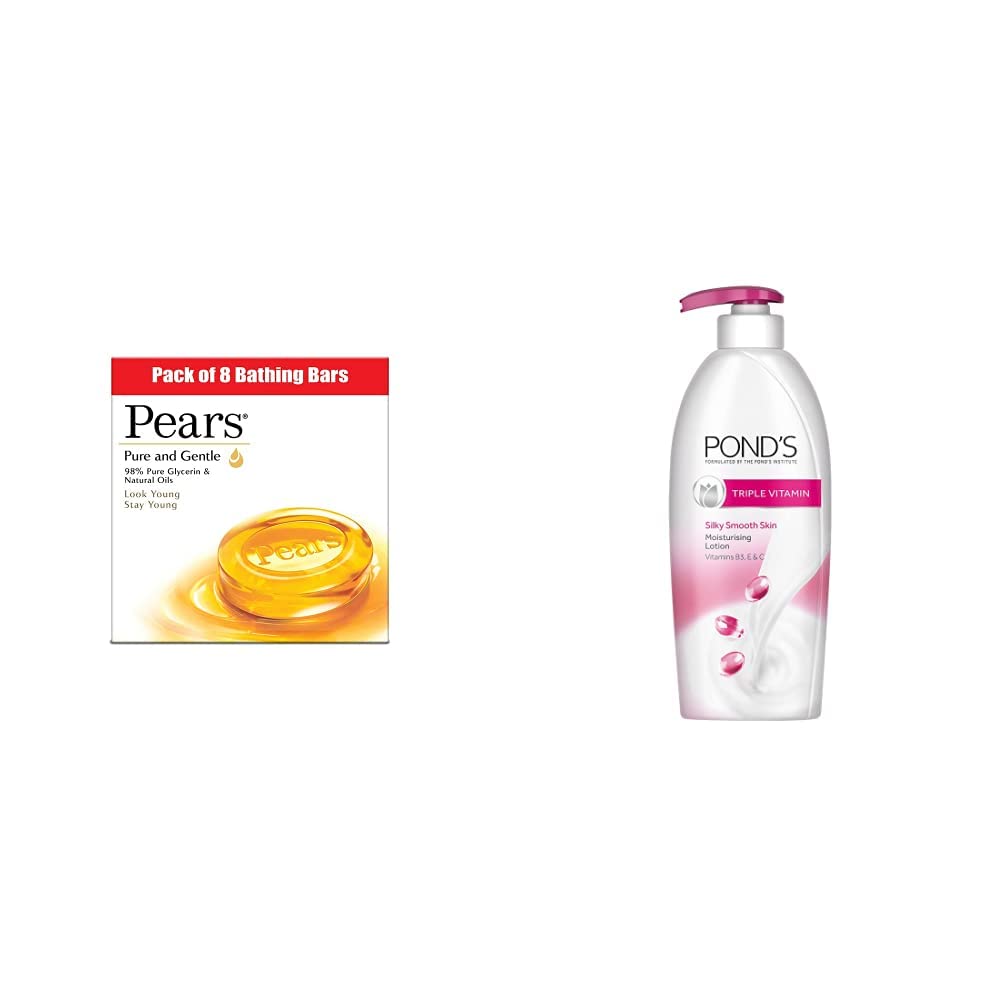 Pears Pure And Gentle Bathing Bar, 125g (Pack Of 8) & Pond's Triple Vitamin Moisturising Body Lotion, 300ml