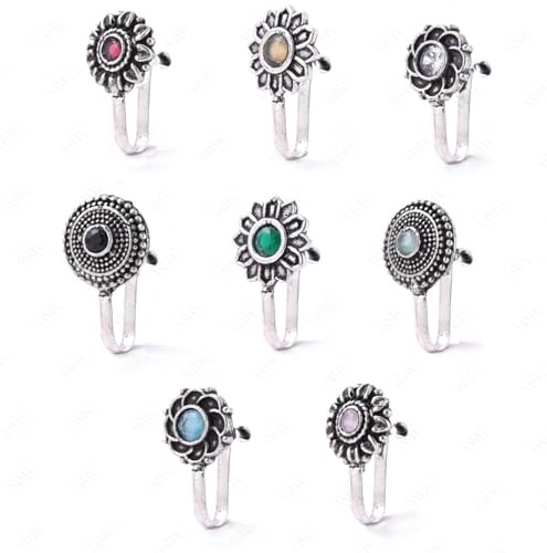Traditional Maharashtrian Clip-On Nath Nose Ring in Oxidised Silver for Women