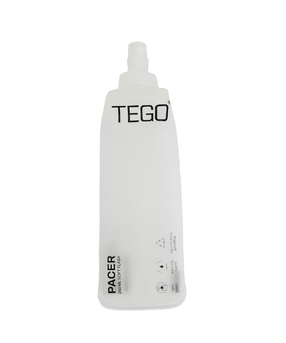 TEGO Pacer Soft Flask – Foldable 250mL/500mL TPU Bottle for Running, Camping, and Outdoor Sports Pack of 1-White 250 ml