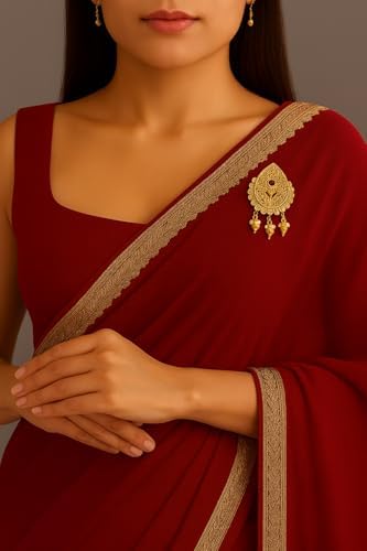 Gold Plated Traditional Saree Pin with Pearl Accents for Women