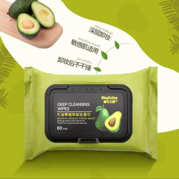 Avocado Moisturizing Deep Cleasing Wipes || Makeup Remover Facial Wipes || Cucumber & Vitamin E Makeup Remover Wipes Hydrating, Refreshing, Soothing (Pack Of 1)