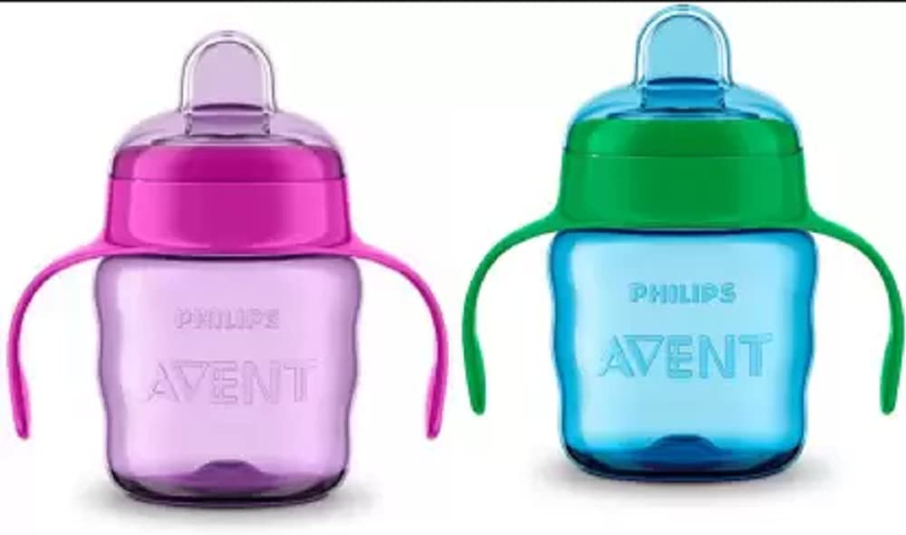 Avent Philips Toddler Spout Cup, 200 Ml, Pack of 2 (1 Blue 1 Pink) Twin Handle, Plastic Material