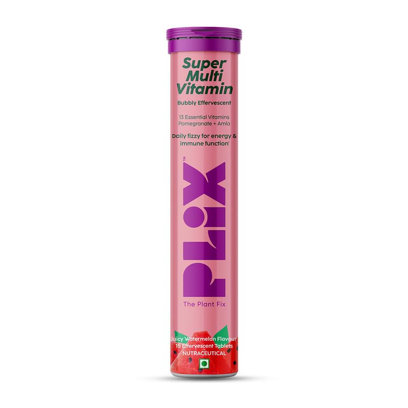 PLIX - THE PLANT FIX Multivitamin 15 Effervescent Tablets (Pack of 1, Juicy Watermelon) for Daily Nutrition | Strengthens Immune System, Energy, Enhanced Perfor
