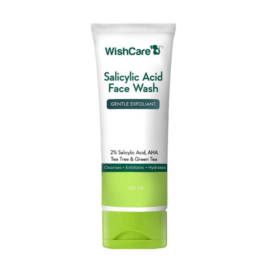 WishCare Salicylic Face Wash with AHA, Green Tea, Chamomile & Tea Tree – Gentle Cleanser for Oily Skin, 100ml