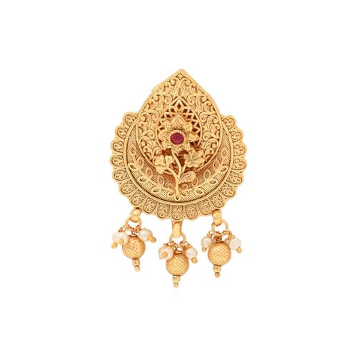 Gold Plated Traditional Saree Pin with Pearl Accents for Women