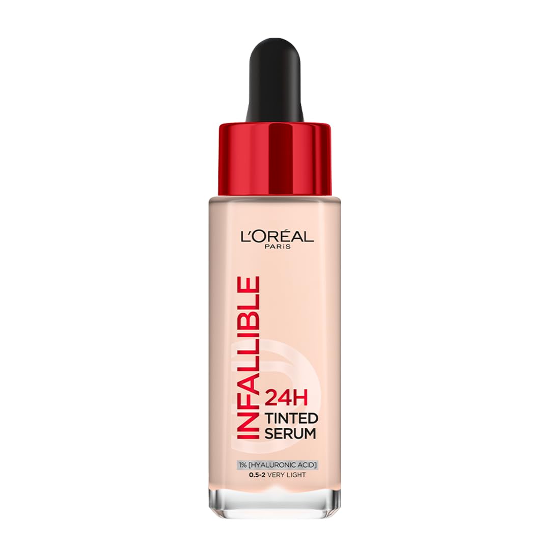 L’Oréal Paris Infallible 24H Tinted Serum Foundation, Light-weight Coverage, Dewy & Radiant Finish, Transfer-proof, 30ml