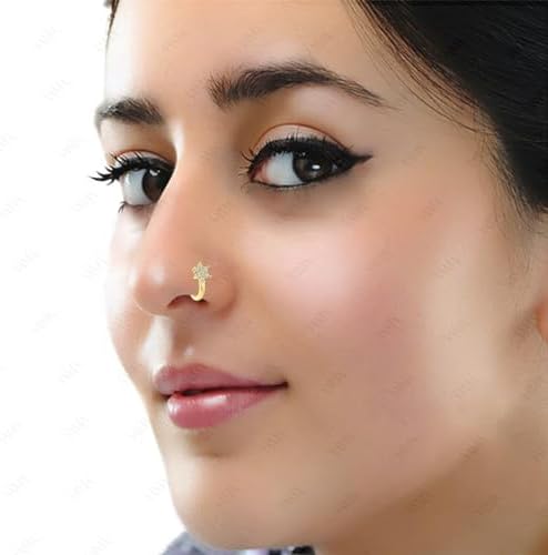 Gold Clip-On Nose Ring - Non-Piercing Indian-Style Nath for Women
