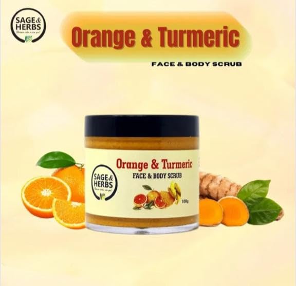Sage & Herbs Orange & Turmeric Face & Body Scrub || For Glowing Skin, Hydrates Skin, Clear Pigmentation, Remove Dead Skin Cells & Radiant Complexion | All Skin