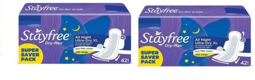 STAYFREE best Dry Max All Night 42+42 Pads Sanitary Pad Sanitary Pad (Pack of 2)