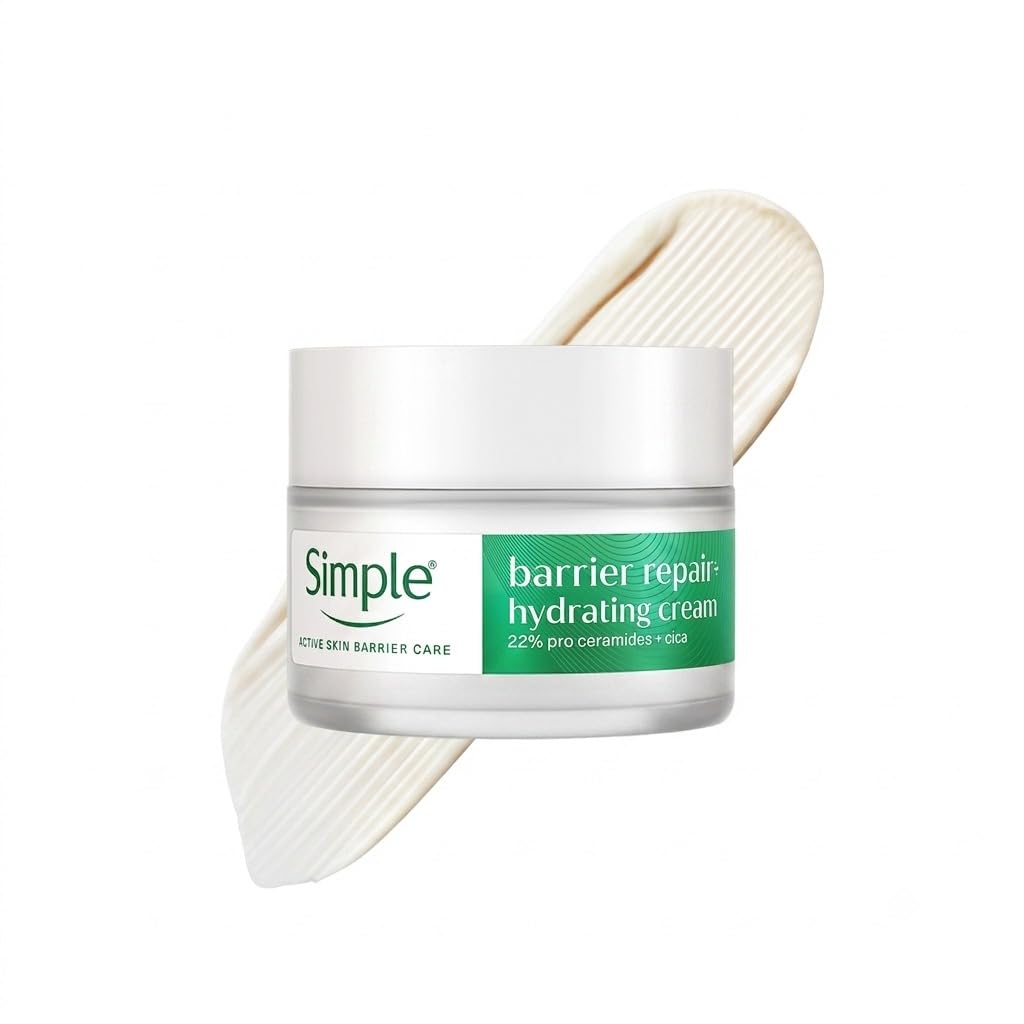Simple Barrier Repair+, Hydrating Cream, Moisturiser, 40g, for Dry & Sensitive Skin, with 22% Ceramide Boosters & Cica, Long-Lasting Hydration, Free from Harsh