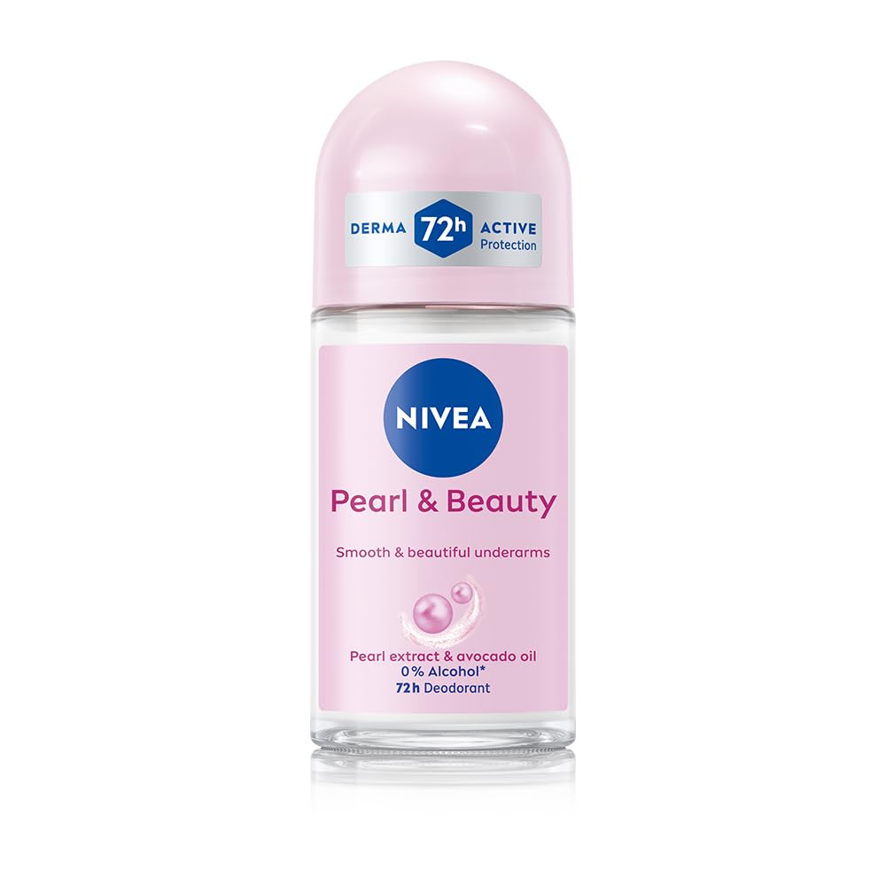 NIVEA Pearl and Beauty 50ml Deo Underarm Roll On | With Pearl Extracts & Avocado Oil | 72 H Long Lasting Floral Scent | 0% Alcohol and Dermat Approved | For Wom
