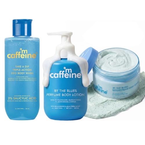 mCaffeine 2% Salicylic acid, 3-in-1 Perfume Body Wash + 5% Niacinamide & Glutathione for Brightening & Detan By The Blues Perfume Body Lotion+ 2-in-1 By The Blu