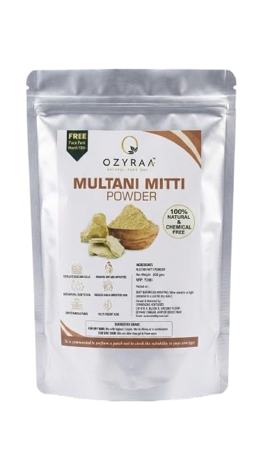 100% Natural Multani Mitti powder 200 gms|With Free Face pack Worth Rs.60/-|for Exfoliating, Soothing, Nourishing, Smoothening Face, Skin & Hair|Reduces Dandruf