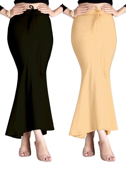 2 Pack Women's Lycra Elastic Petticoat X-Large Beige&black