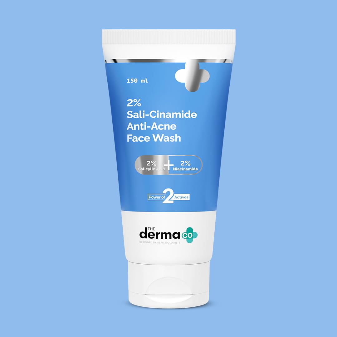 The Derma Co 2% Sali-Cinamide Anti-Acne Face Wash | With 2% Salicylic Acid & 2% Niacinamide I Treats Active Acne & Fades Marks I For Oily & Combination Skin I Power of 2 Actives | For Men & Women | 150 ml