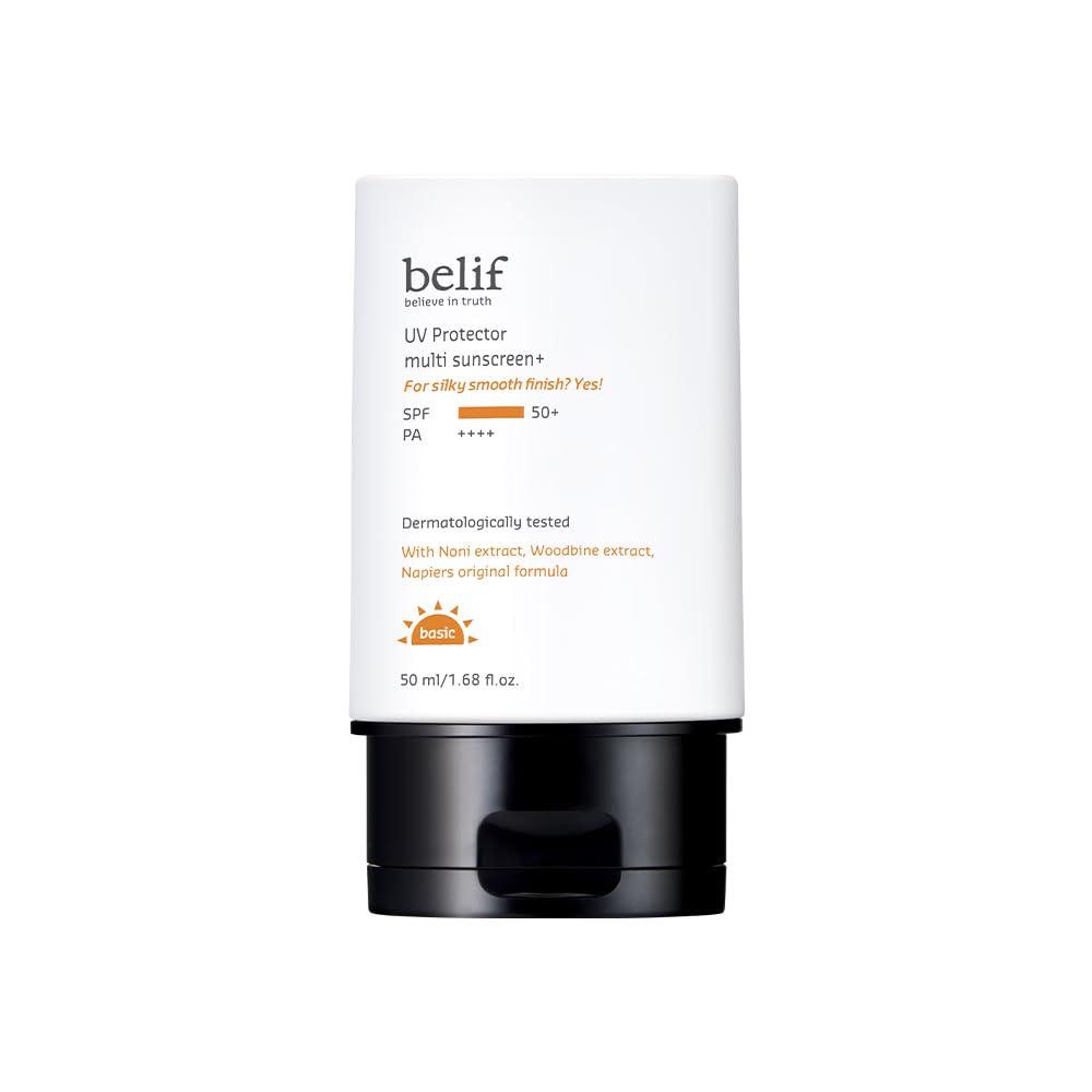 belif UV Protector Multi Sunscreen SPF 50+ PA++++ | Lightweight Tinted Formula with Multi-Vitamins | Broad Spectrum, Water & Sweat Resistant, No White Cast | Fo