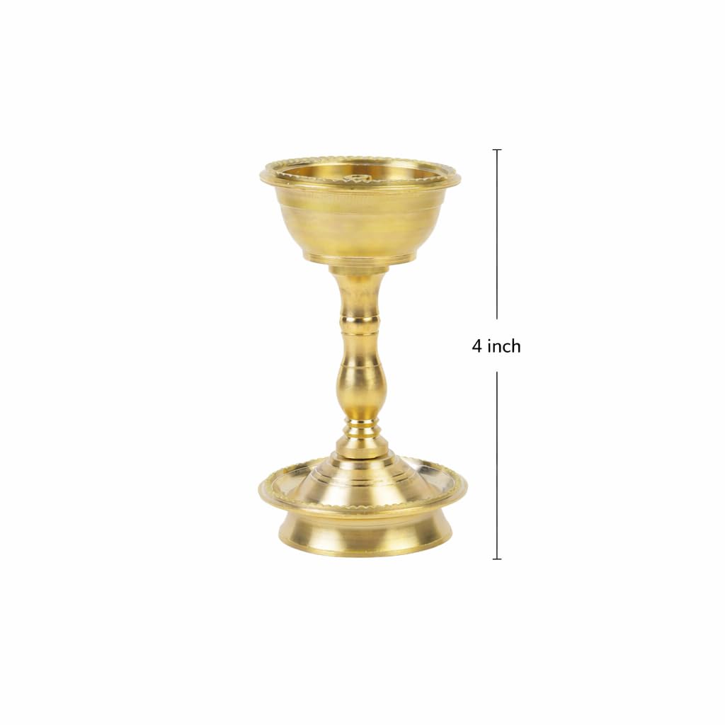 Klassic 4.5 Inch Swastik Akhand Diya with Borosilicate Glass Shade | Pure Brass Oil Lamp for Mandir, Daily Puja, Pooja Room, Diwali, Prayer, Wick Holder Festive