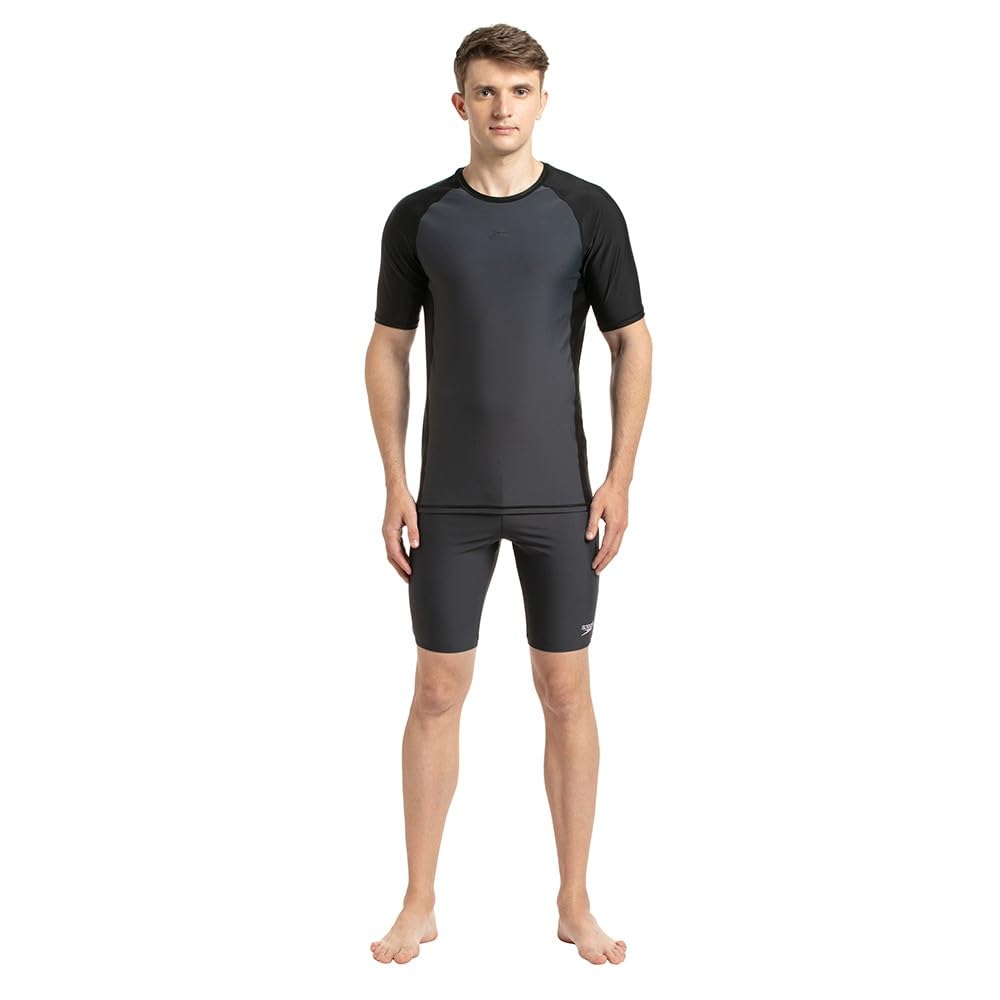 Speedo Men's Endurance 10 Short Sleeve Suntop Oxid Grey/Black S