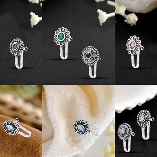 Traditional Maharashtrian Clip-On Nath Nose Ring in Oxidised Silver for Women