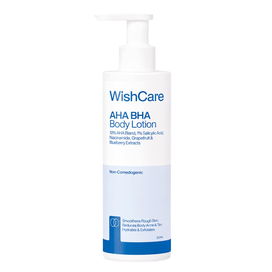 WishCare AHA BHA Body Lotion For Dry Skin | Provides Deep Hydration, Detans & Smooths Rough Skin | With 10% AHA & 1% BHA | Daily Use Body Lotion For Women & Men