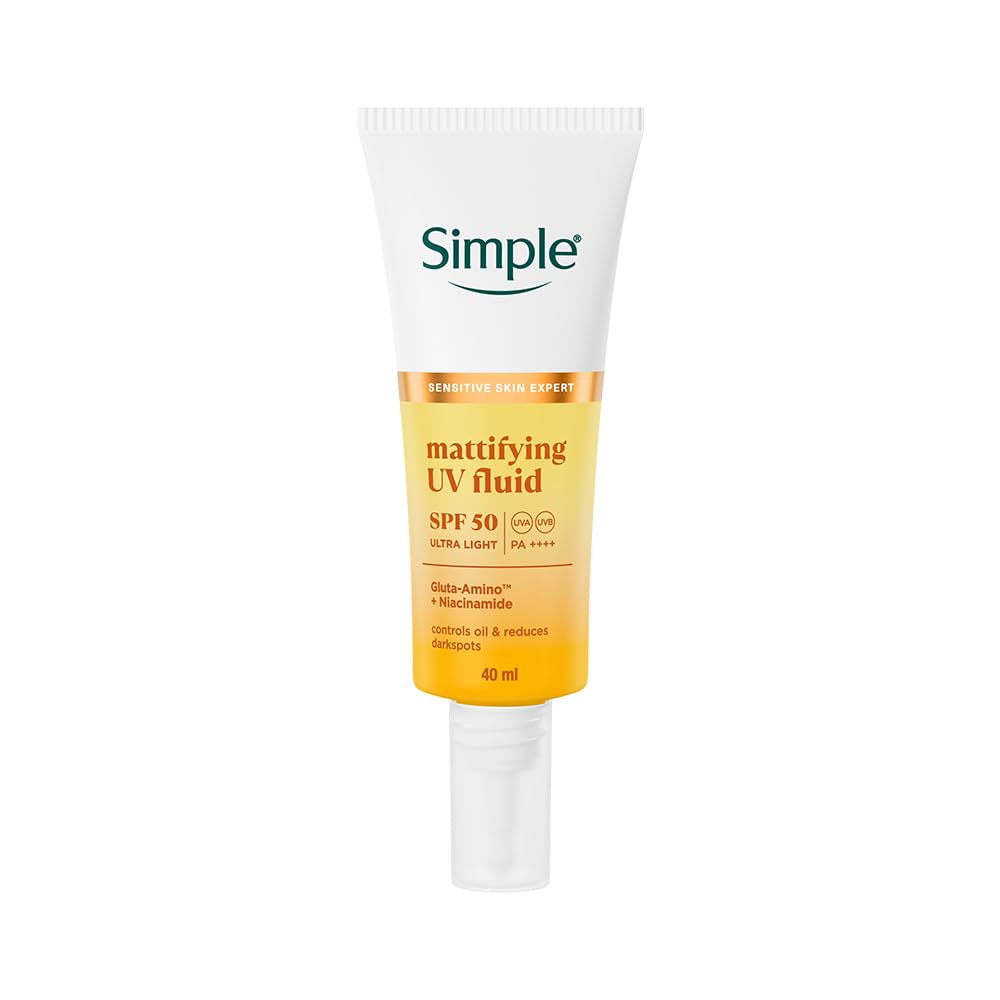 Simple Mattifying UV Fluid |SPF 50 PA++++ | With Niacinamide & GlutaAmino Technology| Sunscreen for Oily Skin & Dark Spots |Ultra Lightweight & Non-Sticky | UVA
