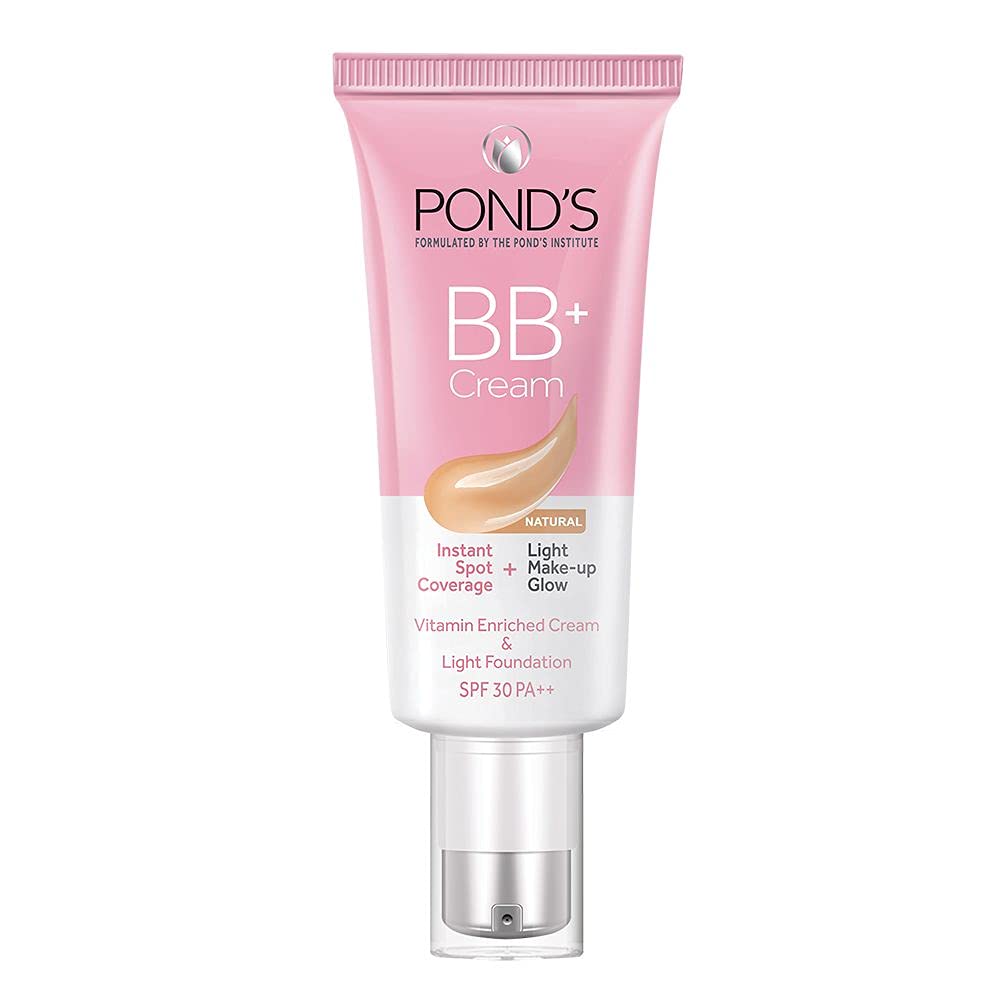 POND'S BB+ Cream, Instant Spot Coverage + Light Make-up Glow, Natural 30g 30 g (Pack of 1)