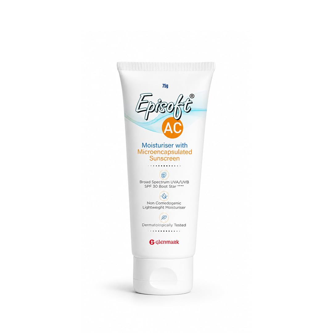 Episoft AC 30 Moisturizer Cream with Sunscreen | Barrier Repair Moisturizer for Oily, Normal & Sensitive Skin | Lightweight Face Moisturiser | Oil-Free Feel, No