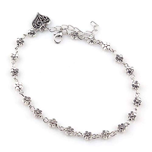 Handcrafted Oxidized Silver Floral Anklet for Women and Girls