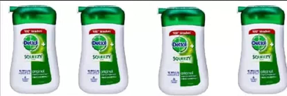DETTOL SQUEEZY PACK LIQUID HANDWASH [ PACK OF 4 ] 100 ML Hand Wash Pump Dispenser (4 x 100 ml) Fresh Pack of 4 (4 × 100 ml)