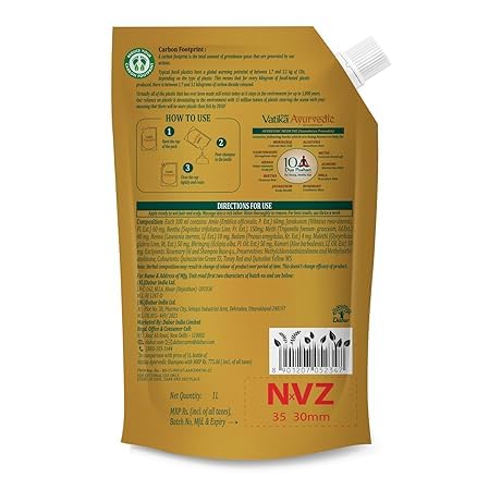 Dabur Vatika Ayurvedic Shampoo Refill Pouch - 1 L | Damage Therapy | Power of 10 Ingredients for Solving 10 Hair Problems | No Parabens | For All Hair Types
