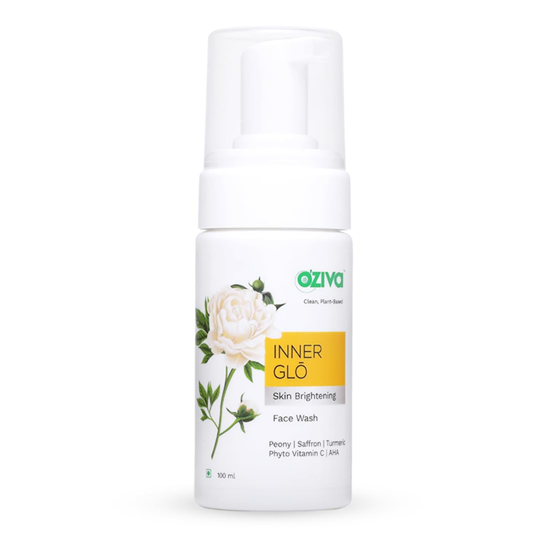 OZiva Inner Glo Face Wash with White Peony, Vitamin C & AHA | Brightens and Hydrates Skin, and Fades Spots - 100 ml