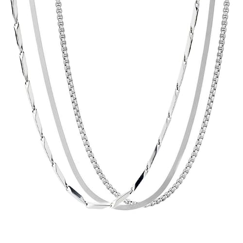 Classic Trendy Stainless Steel Silver Rice Box Patta Neck Necklace Chains for Men & Boys (Combo Pack of 3 Pieces)